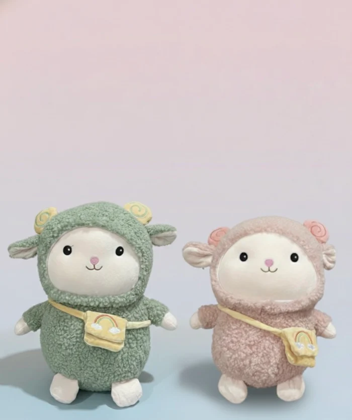 Bag Sheep Soft Toy – 40 CM Plush Sheep with Sling Bag (Olive Green / Pink / Cream)